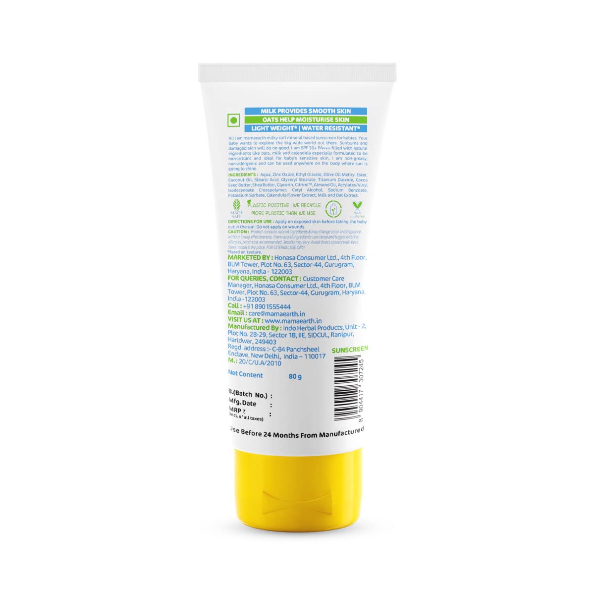 Mamaearth Milky Soft Mineral Based Sunscreen SPF 30 & PA+++ 80gm