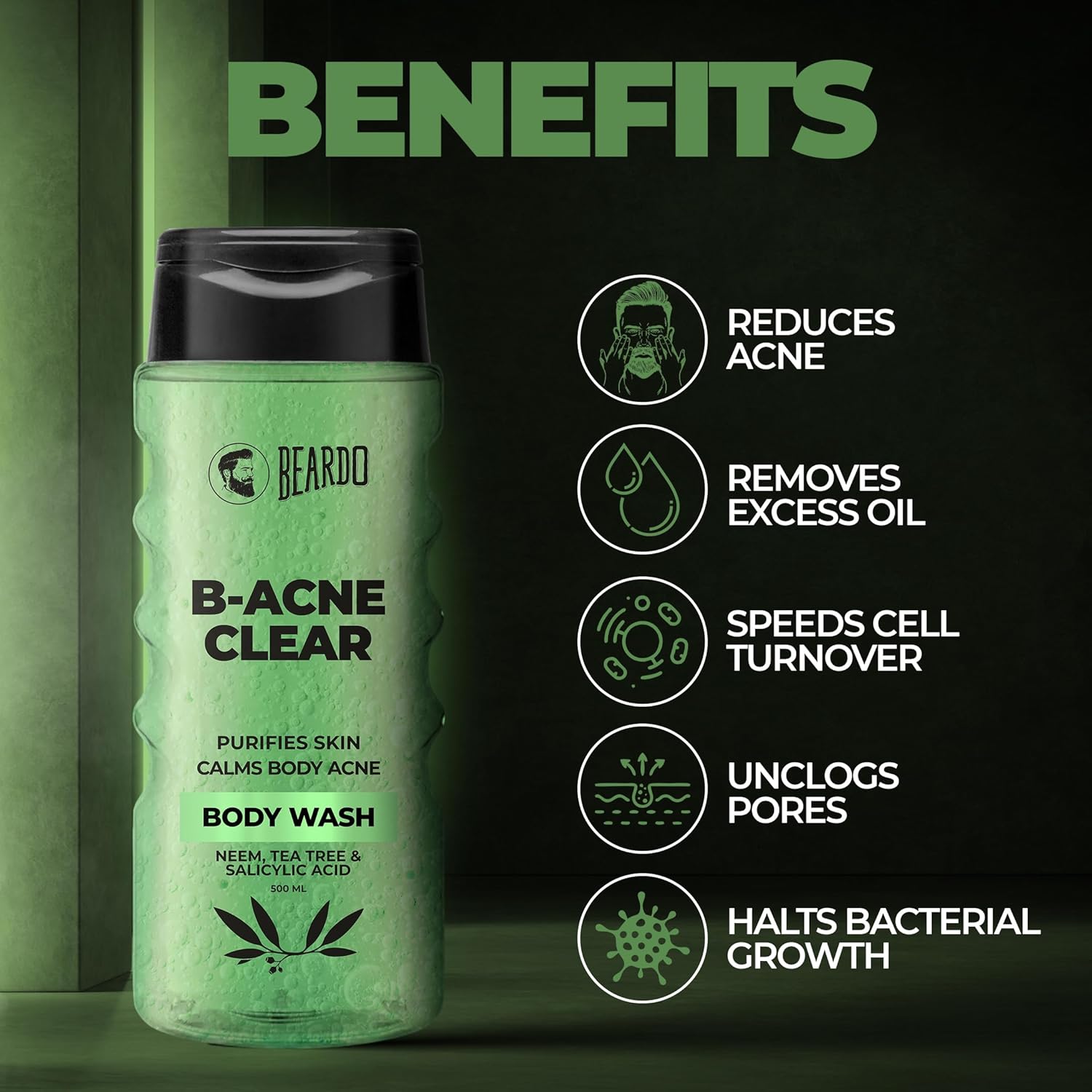 Beardo Body Acne Clear Body Wash for Men 500 ml