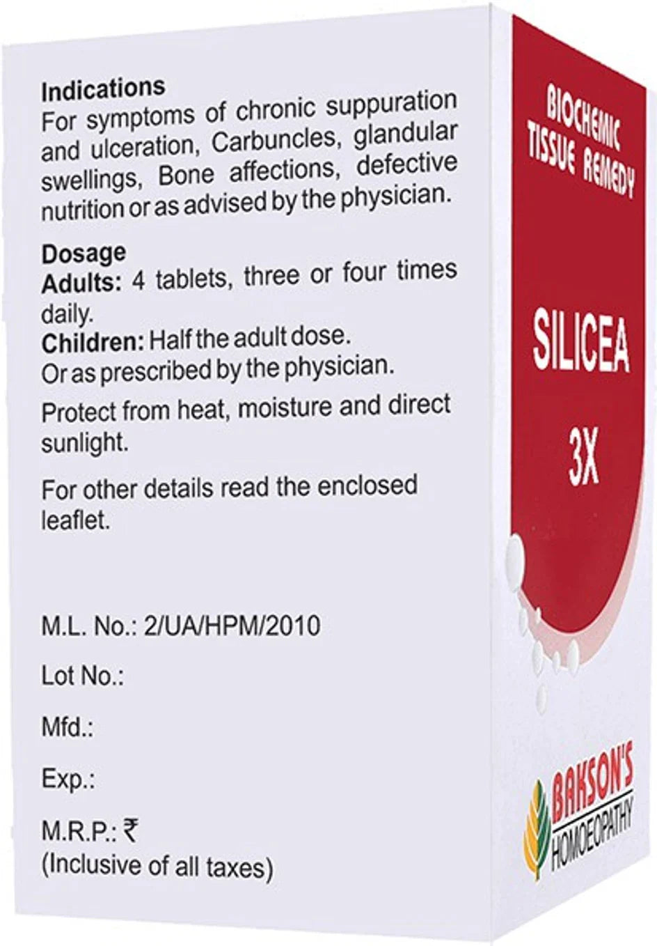 Bakson's Homeopathy Silicea Biochemic Tablets - 3X - 25 gm