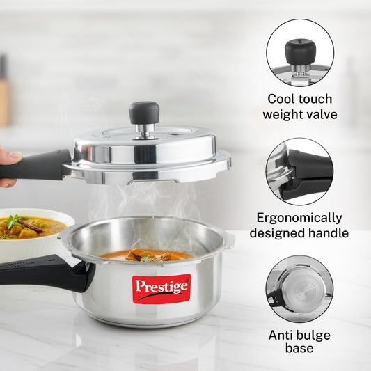 Prestige 2 Litre Aluminium Popular Svachh Outerlid Pressure Cooker|Deep Lid for spillage Control