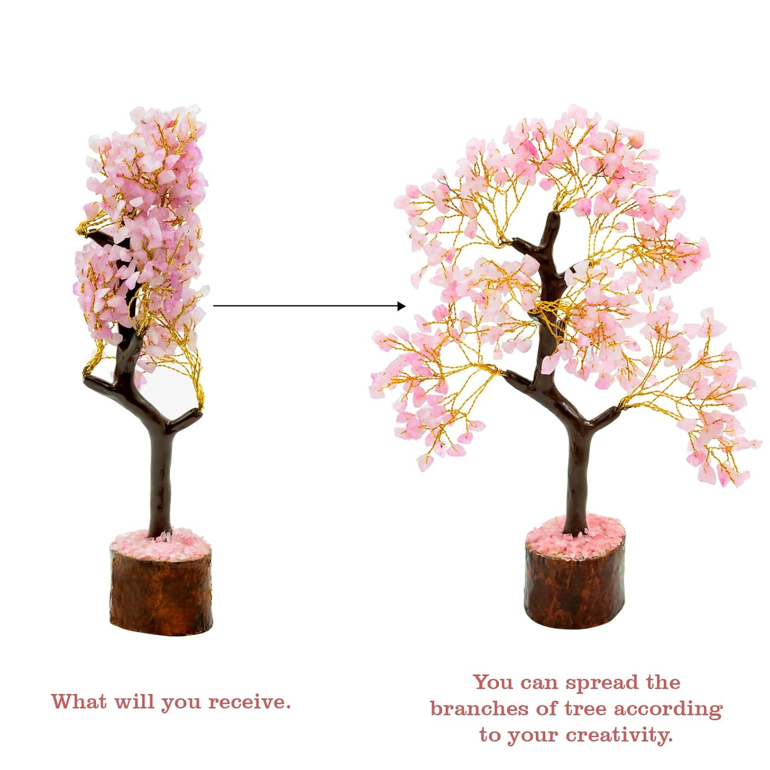 Indianvibez Both Rose Quartz Real Crystal Stone Tree With Wooden Base 300 Beads