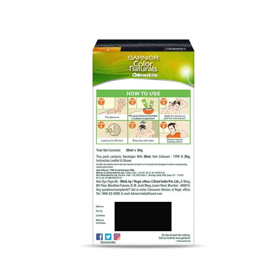 Garnier Color Naturals Creme Riche Men Hair Color - Shade 1 Natural Black - 30ml + 30gm