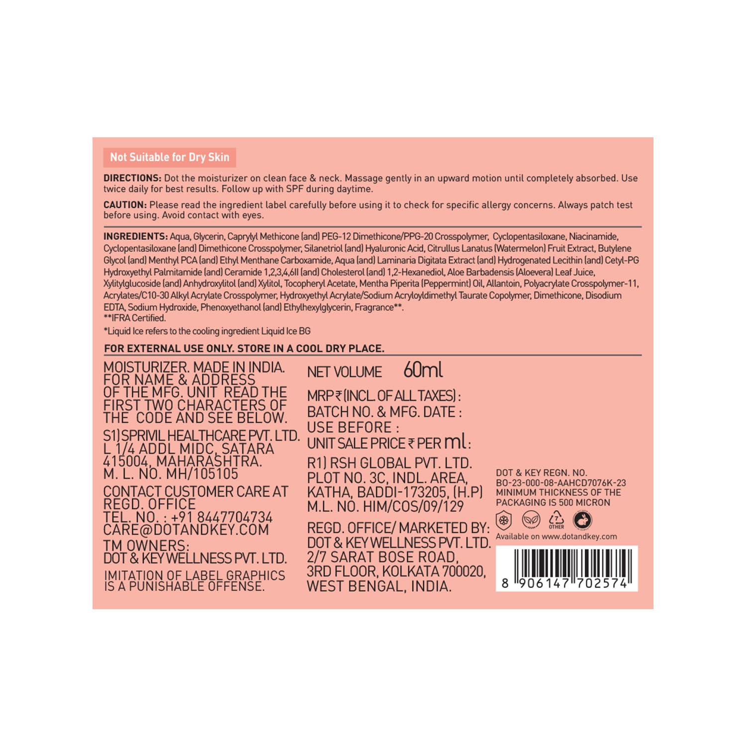 Dot & Key Watermelon Cooling Icy Gel Moisturizer - 60 ml