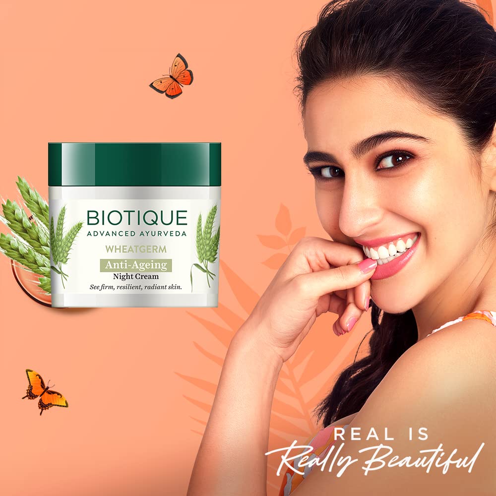 Biotique Wheat Germ Anti- Ageing Night Cream | Reduces Fine Lines | Lightens dark Spots | 50 g