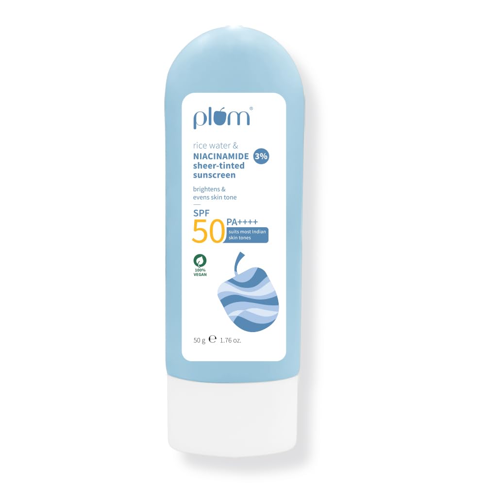 Plum Rice Water & 3% Niacinamide Sheer-Tinted Sunscreen With SPF 50 PA++++ For Oily To Normal Skin - 50 gm