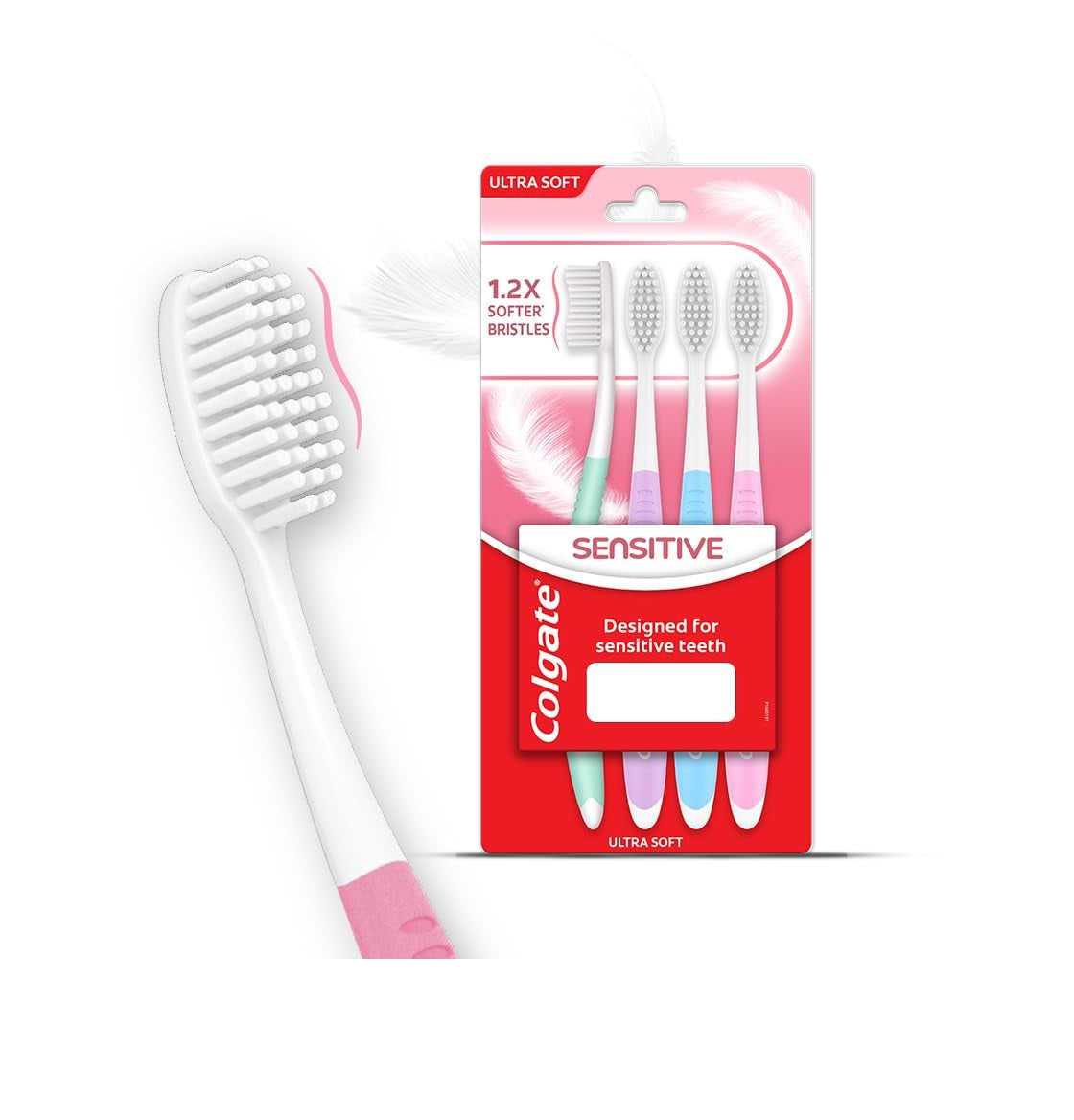 Colgate Sensitive Ultra Soft Toothbrush – 1.2x Softer Bristles, Gentle Care for Sensitive Teeth (Pack of 4)