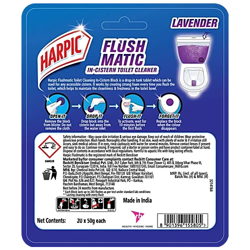 Harpic Flushmatic In-Cistern Toilet Cleaner Block - Lavender, 100 g