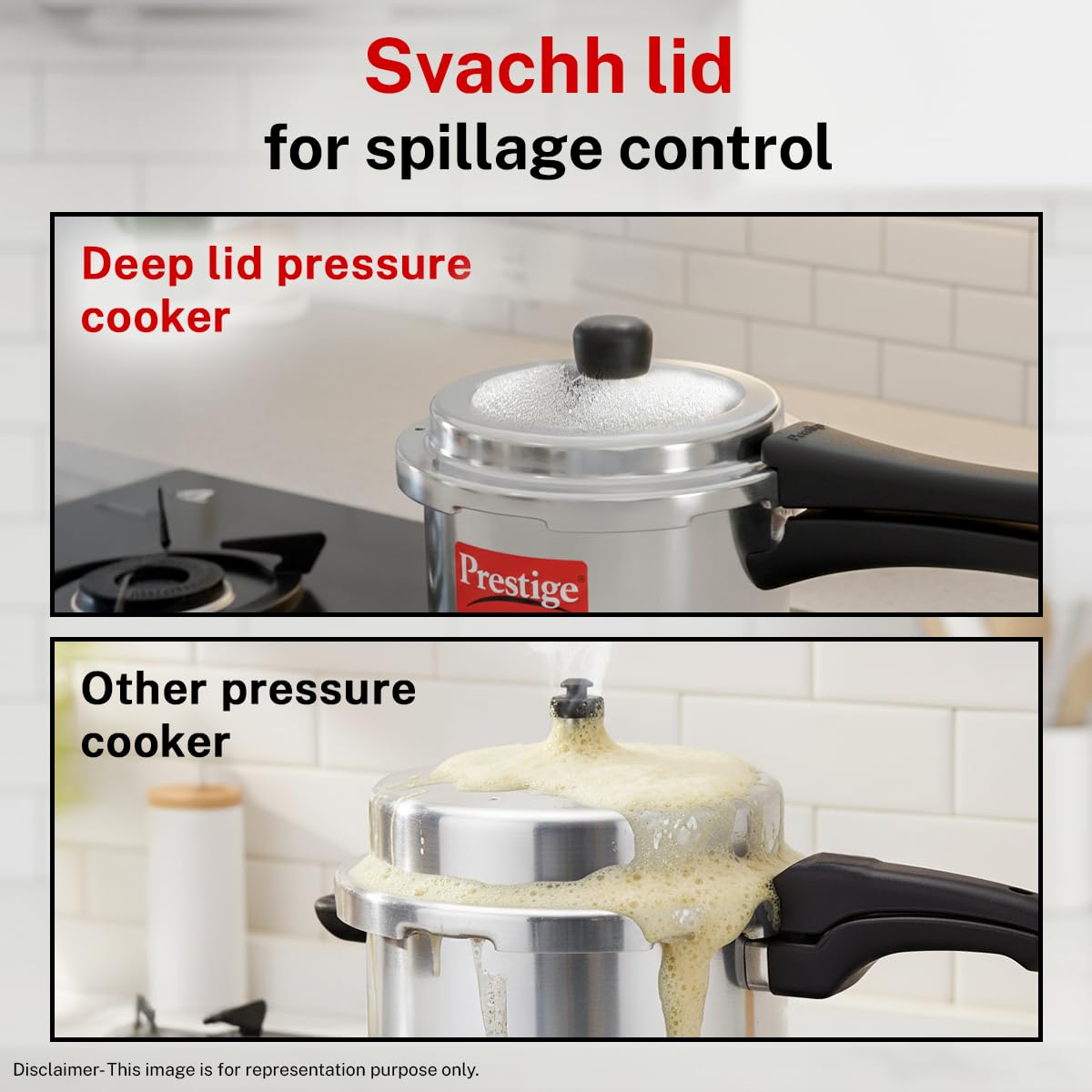 Prestige 2 Litre Aluminium Popular Svachh Outerlid Pressure Cooker|Deep Lid for spillage Control