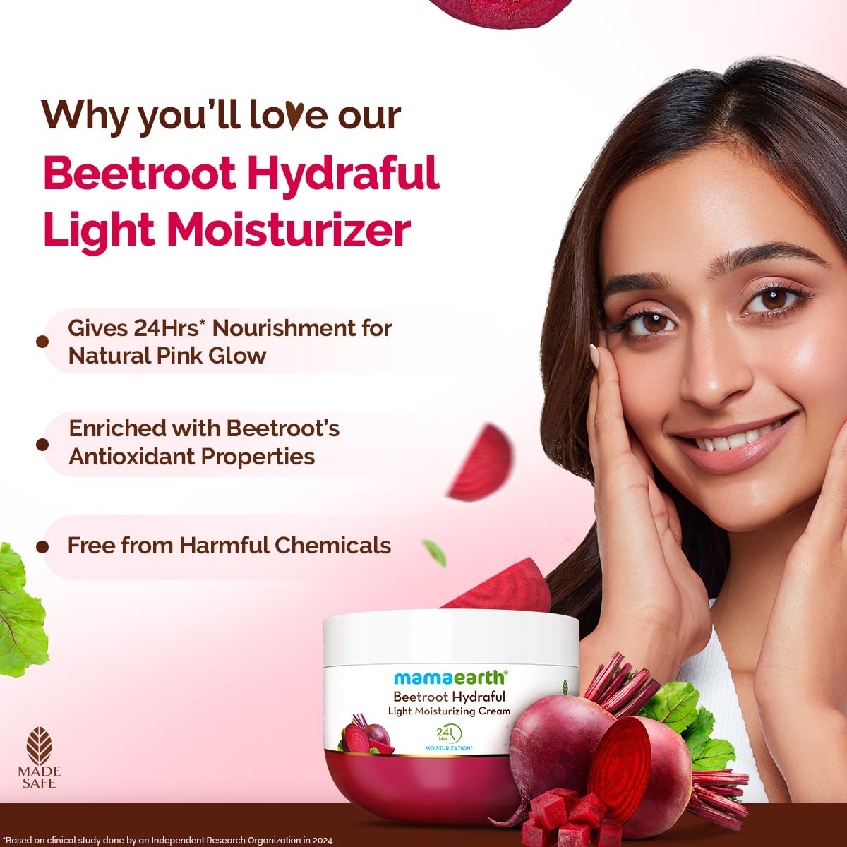 Mamaearth Beetroot Hydraful Light Moisturizing Cream with Beetroot & Hyaluronic Acid For Hydrated Pink Glow - 200 gm