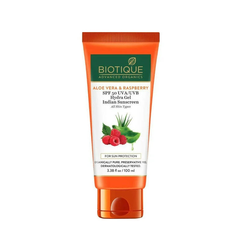 Biotique Advanced Ayurveda Aloe Vera & Raspberry SPF 50 Hydra Gel Sunscreen - 100 gm