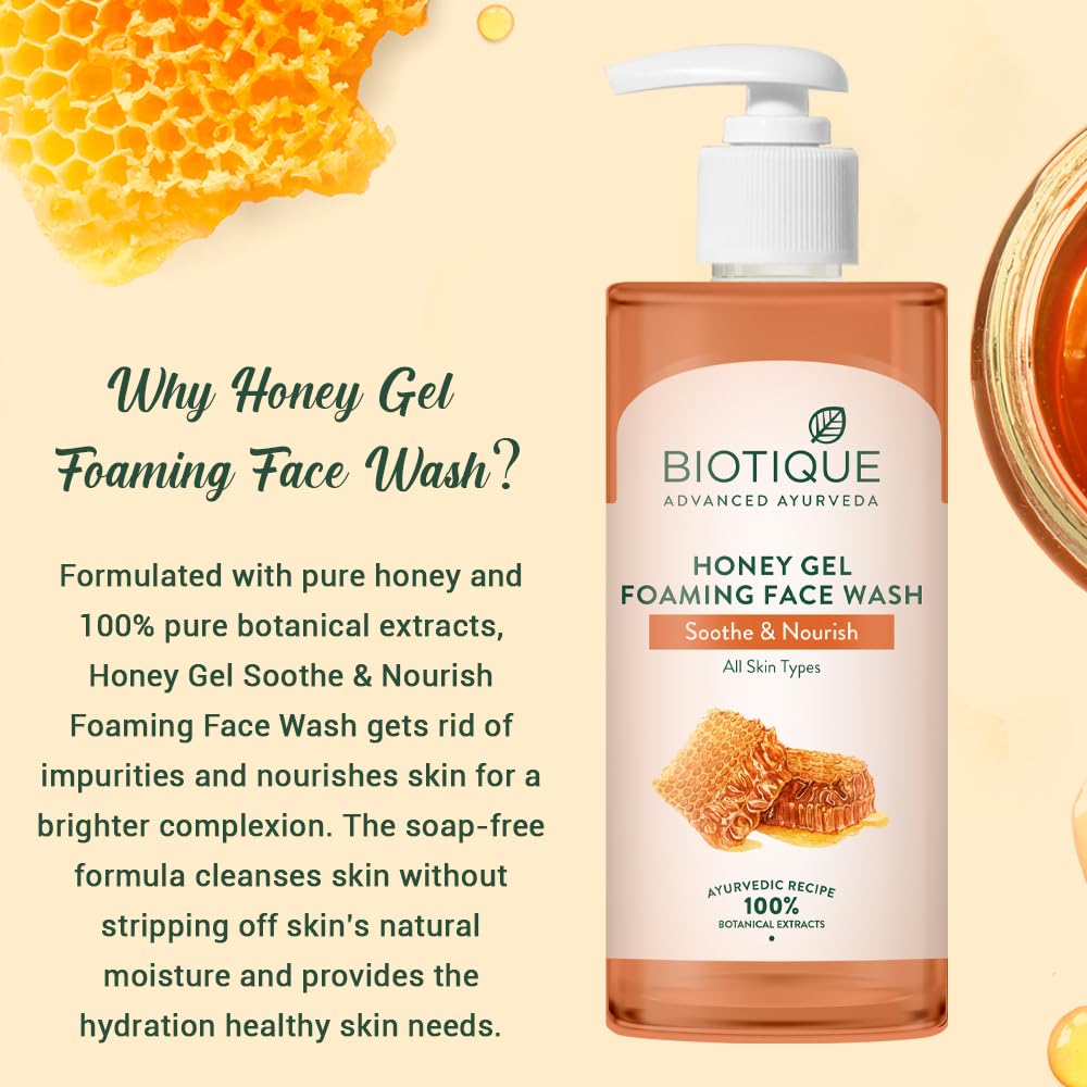 Biotique Honey Gel Soothe & Nourish Foaming Face wash | Soap Free Formula | 200ml