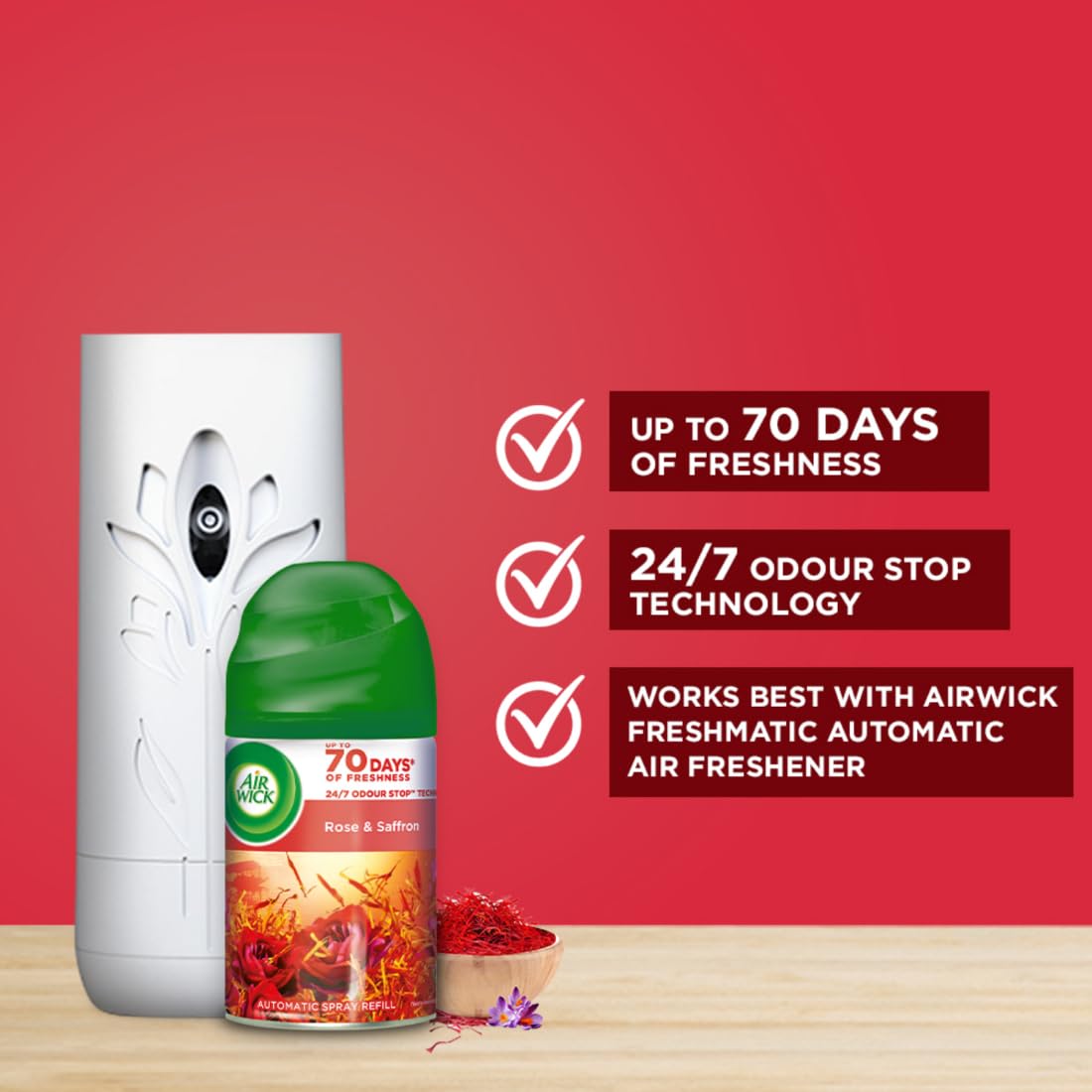 Air Wick 250 ml - Rose & Saffron, Freshmatic Automatic Air Freshener Refill
