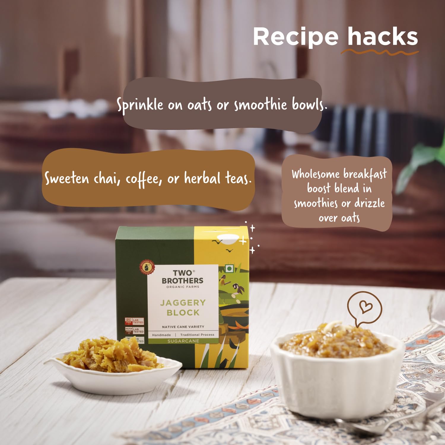Two Brothers Organic Farms Sugarcane Jaggery | 900 Gm