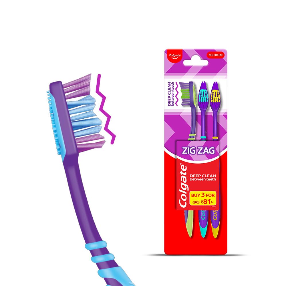 Colgate Zigzag Manual Toothbrush - Medium (Buy 2 Get 1) Multicolour
