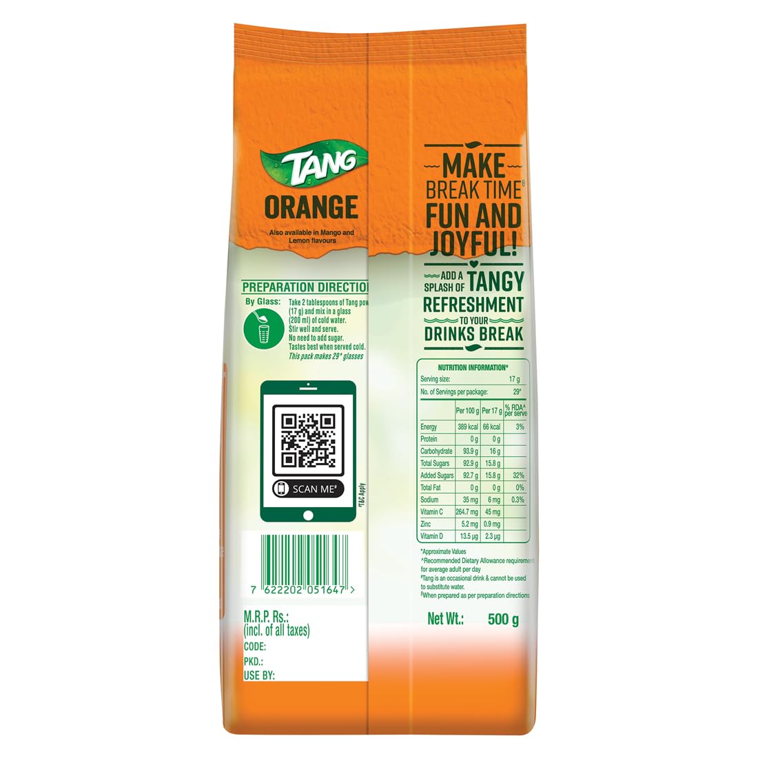 Tang Orange Instant Drink Mix, 500 g