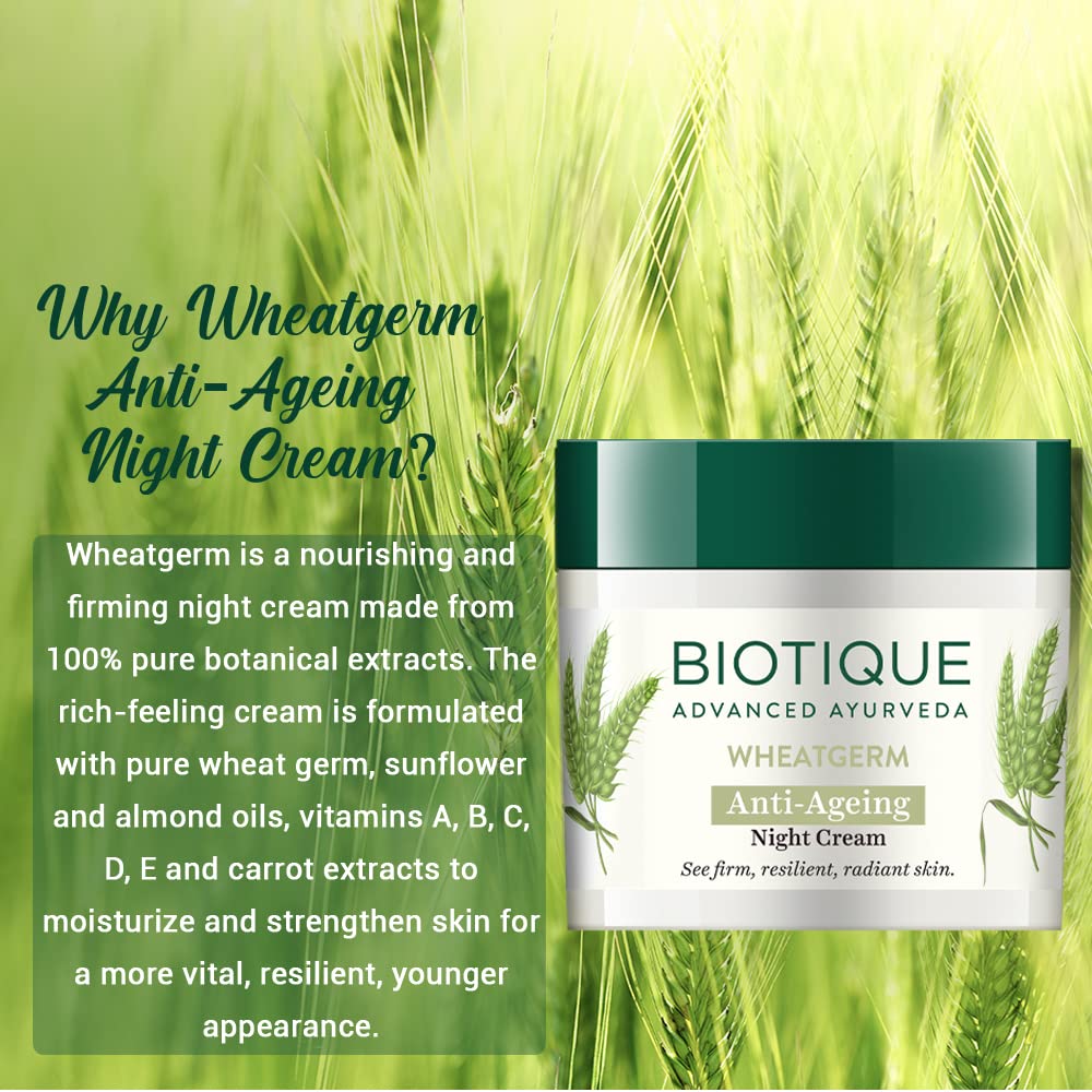 Biotique Wheat Germ Anti- Ageing Night Cream | Reduces Fine Lines | Lightens dark Spots | 50 g