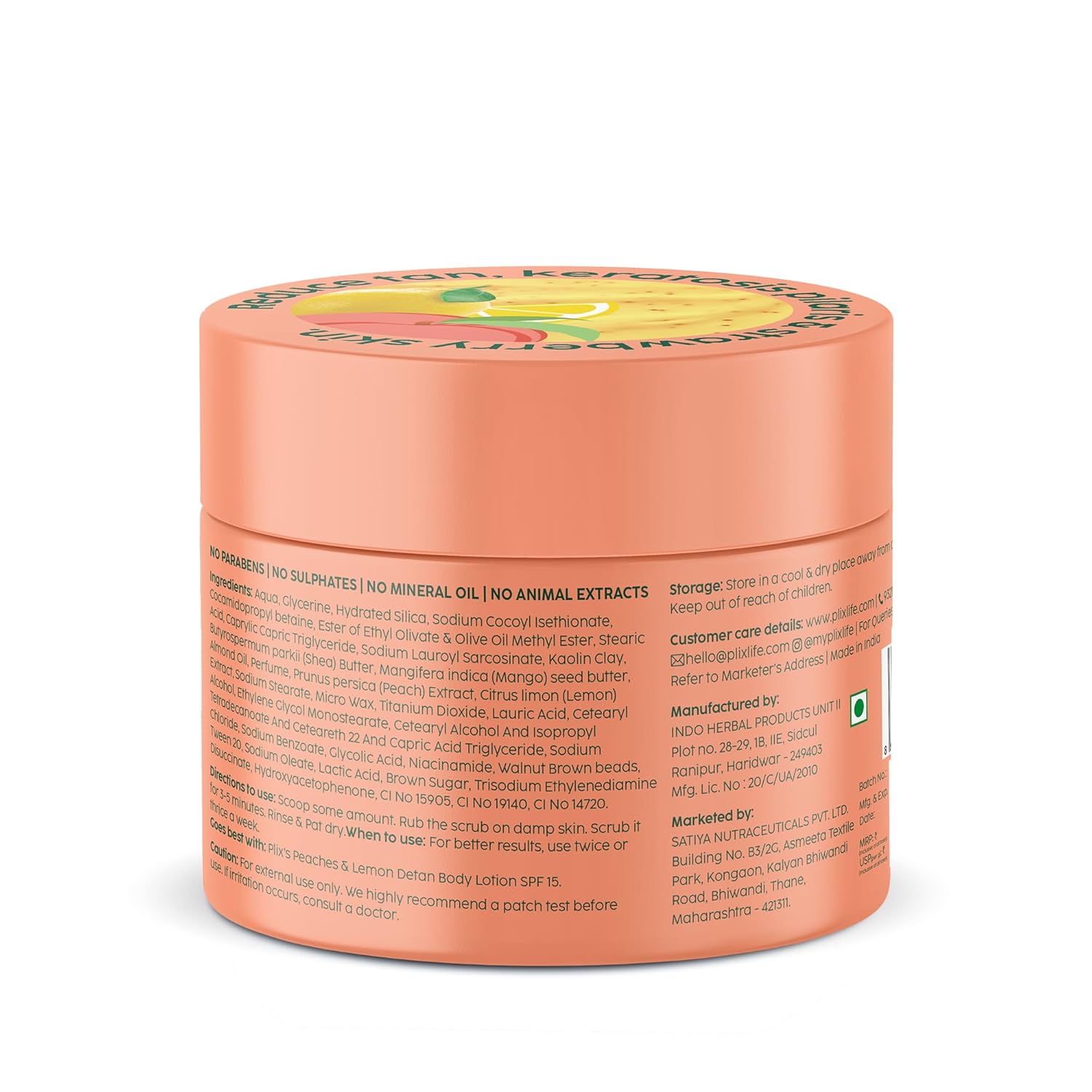 PLIX The Plant Fix Peaches & Lemon Detan Bump Eraser Scrub - Removes Tan & Restores Skin’s Moisture, Reduces Dark Spots - 200 gm