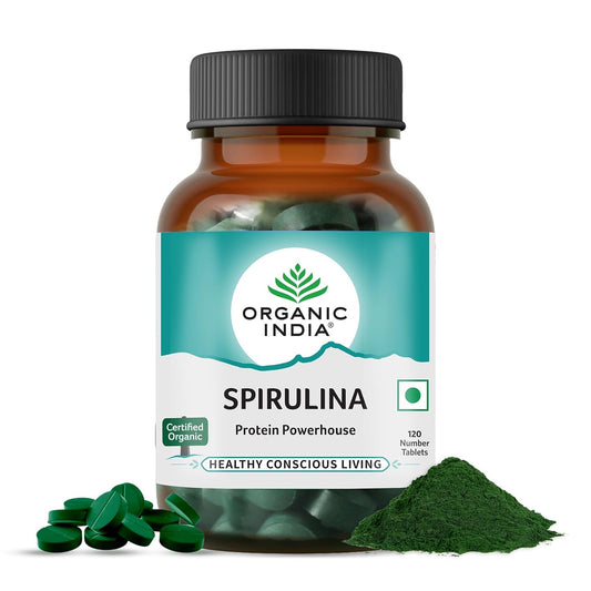 Organic India Spirulina - 120 Tablets, Natural Amino Acids, Protein Powerhouse, Plant-Based Superfood, For Hair, Skin, Nails & Overall Health
