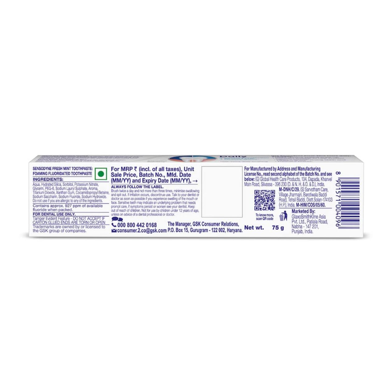 Sensodyne Toothpaste Fresh Mint | Daily Sensitivity Relief Tooth Paste Pack of 1 - 75gm | Dentist Recommended |