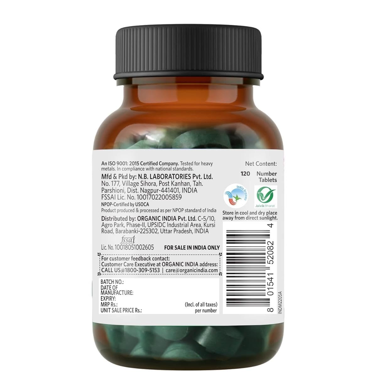 Organic India Spirulina - 120 Tablets, Natural Amino Acids, Protein Powerhouse, Plant-Based Superfood, For Hair, Skin, Nails & Overall Health