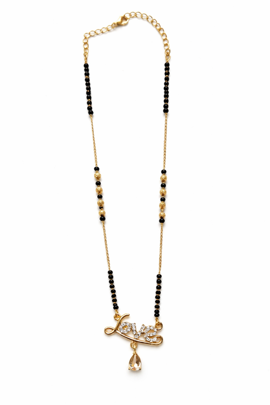 Elegant Love Pendant Black Beads Mangalsutra – Gold Plated Designer Mangalsutra for Women