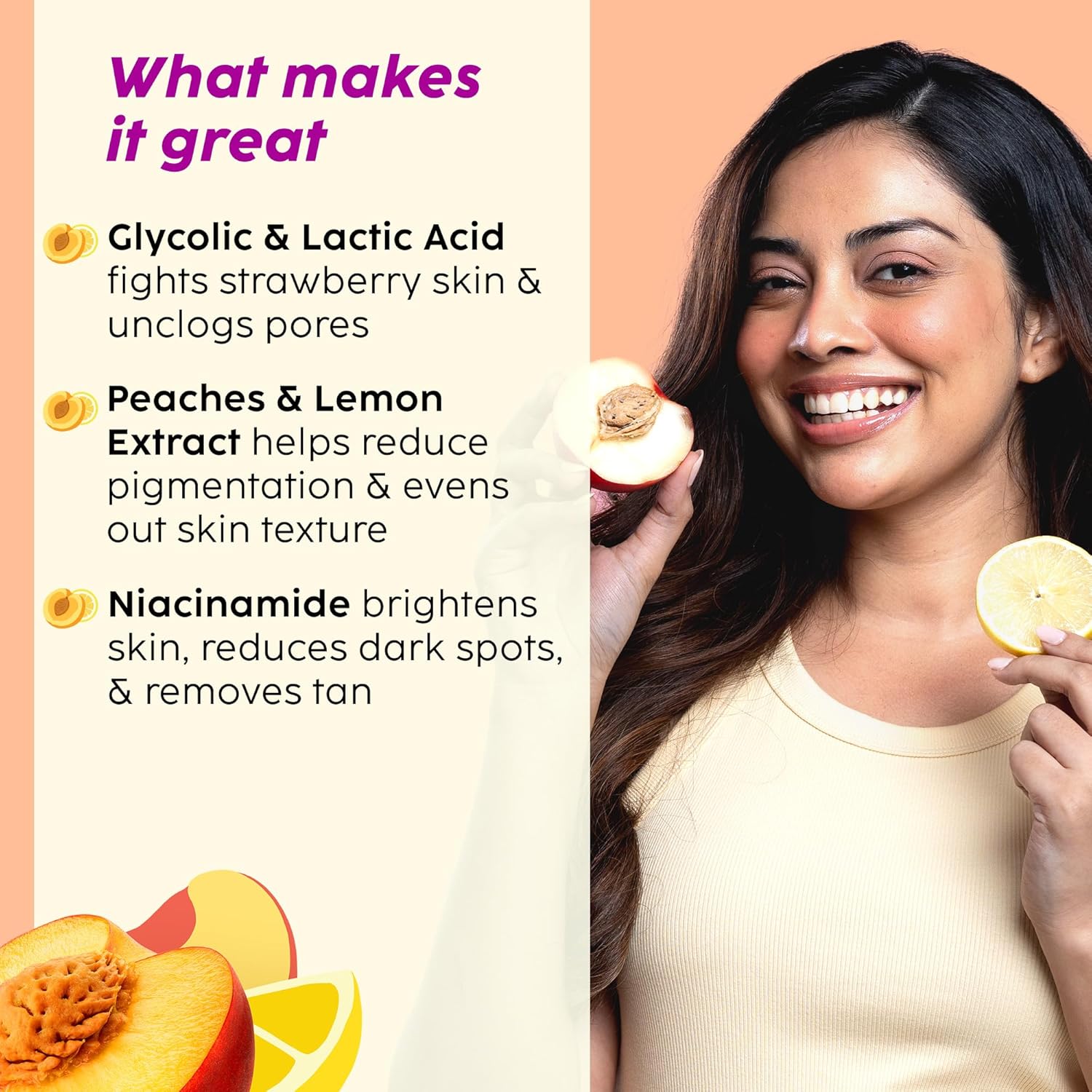 PLIX The Plant Fix Peaches & Lemon Detan Bump Eraser Scrub - Removes Tan & Restores Skin’s Moisture, Reduces Dark Spots - 200 gm
