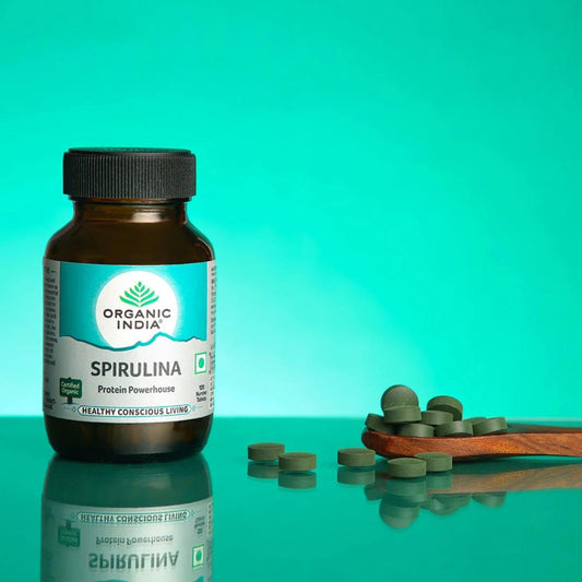 Organic India Spirulina - 120 Tablets, Natural Amino Acids, Protein Powerhouse, Plant-Based Superfood, For Hair, Skin, Nails & Overall Health