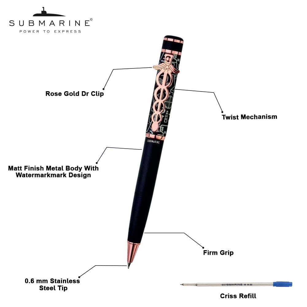 Submarine 1021 Doctor Clip Premium Ball Pen & Roller Pen Combo
