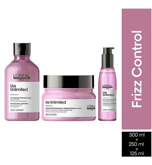 LOreal Professionnel Liss Unlimited Shampoo, Hair Mask & Hair Serum Serie Expert combo 125ml+300ml+250ml