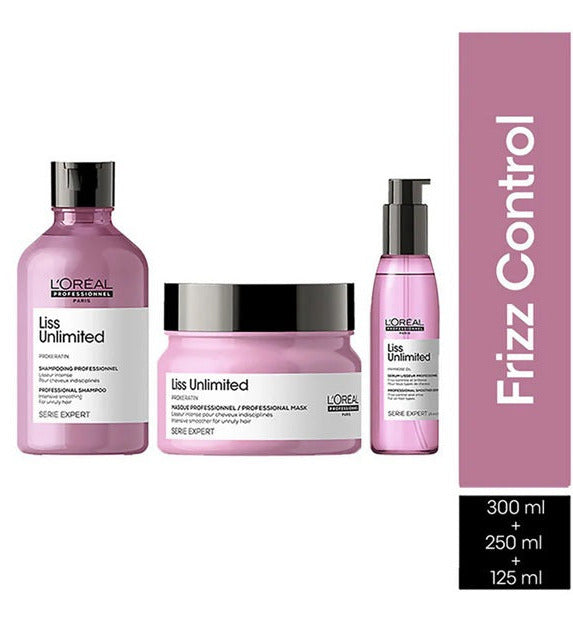 LOreal Professionnel Liss Unlimited Shampoo, Hair Mask & Hair Serum Serie Expert combo 125ml+300ml+250ml
