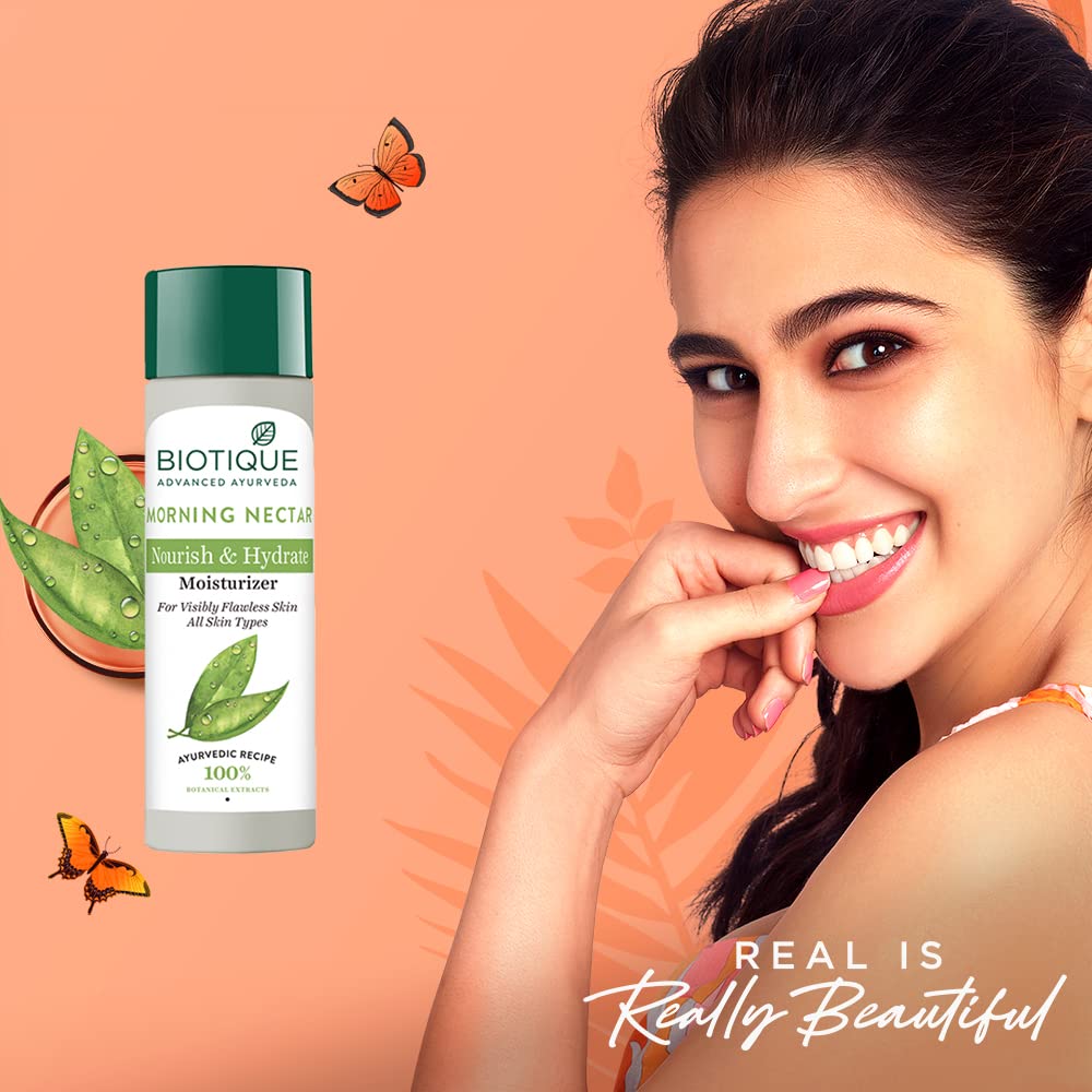 Biotique Morning Nectar Flawless Skin Moisturizer l Prevents Dark spots, Blackheads and Blemishes l Visibly Flawless Skin l Nourishes and Hydrates Skin l All Skin Types l 120ml