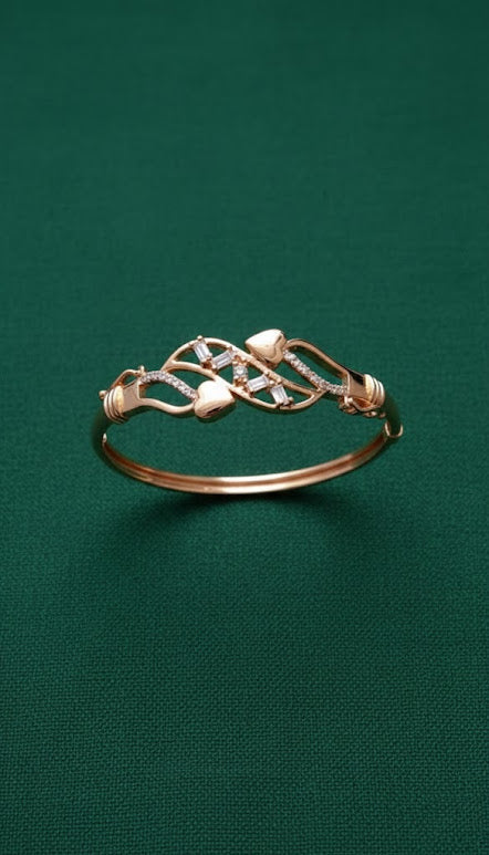 Rose Gold Heart Designer Bracelet for Women – Crystal Studded Elegant Kada Bangle