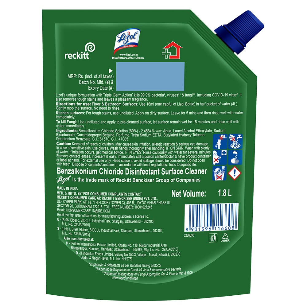 Lizol 1800 ml - Jasmine, Disinfectant Surface & Floor Cleaner Liquid Refill Pack
