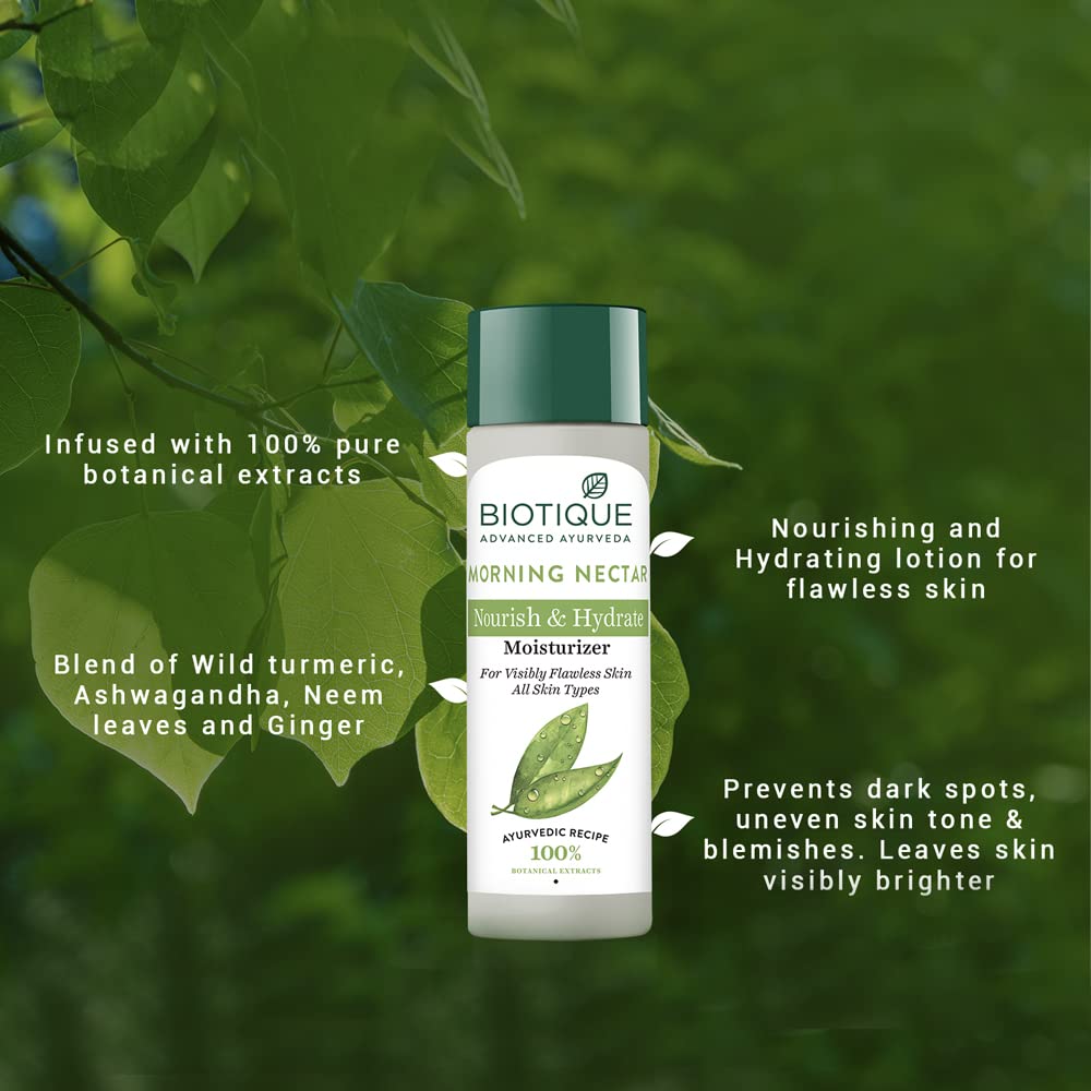 Biotique Morning Nectar Flawless Skin Moisturizer l Prevents Dark spots, Blackheads and Blemishes l Visibly Flawless Skin l Nourishes and Hydrates Skin l All Skin Types l 120ml