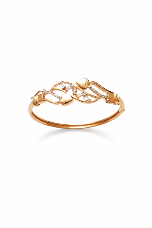 Rose Gold Heart Designer Bracelet for Women – Crystal Studded Elegant Kada Bangle