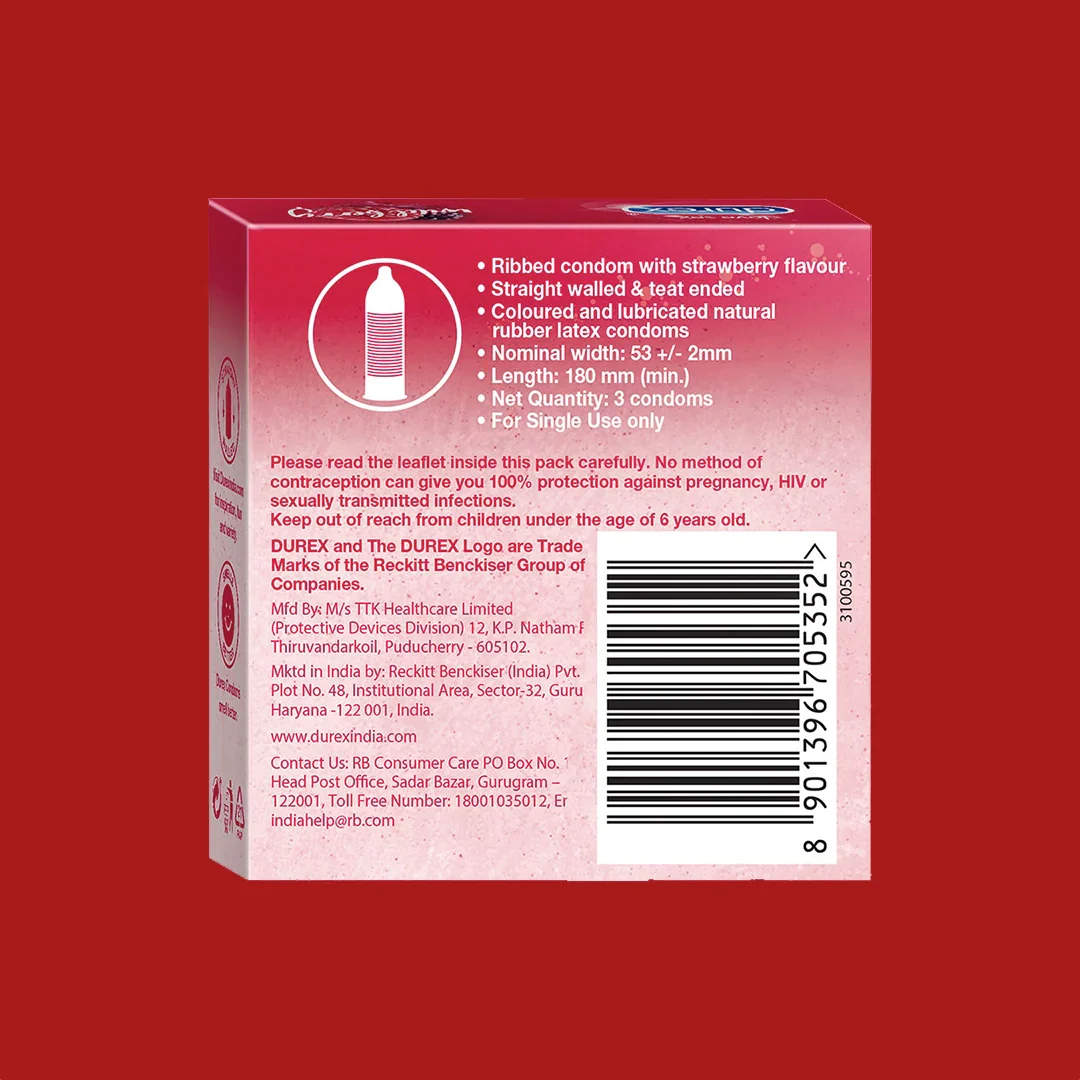 Durex Extra Thin Wild Strawberry Flavoured - 3 Condoms