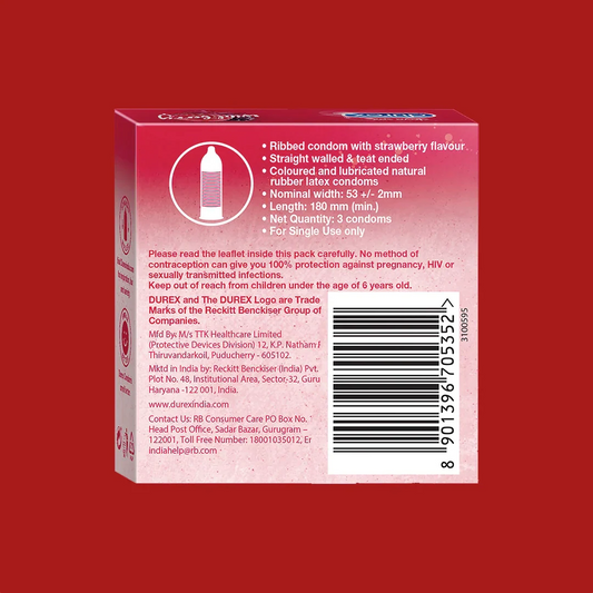 Durex Extra Thin Wild Strawberry Flavoured - 3 Condoms