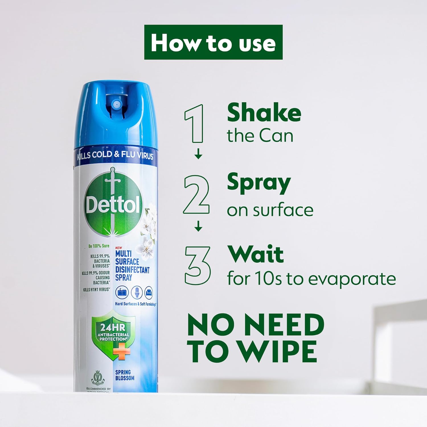 Dettol Disinfectant Sanitizer Spray Bottle | Kills 99.9% Germs & Viruses | Germ Kill on Hard and Soft Surfaces (Spring Blossom, 225ml)