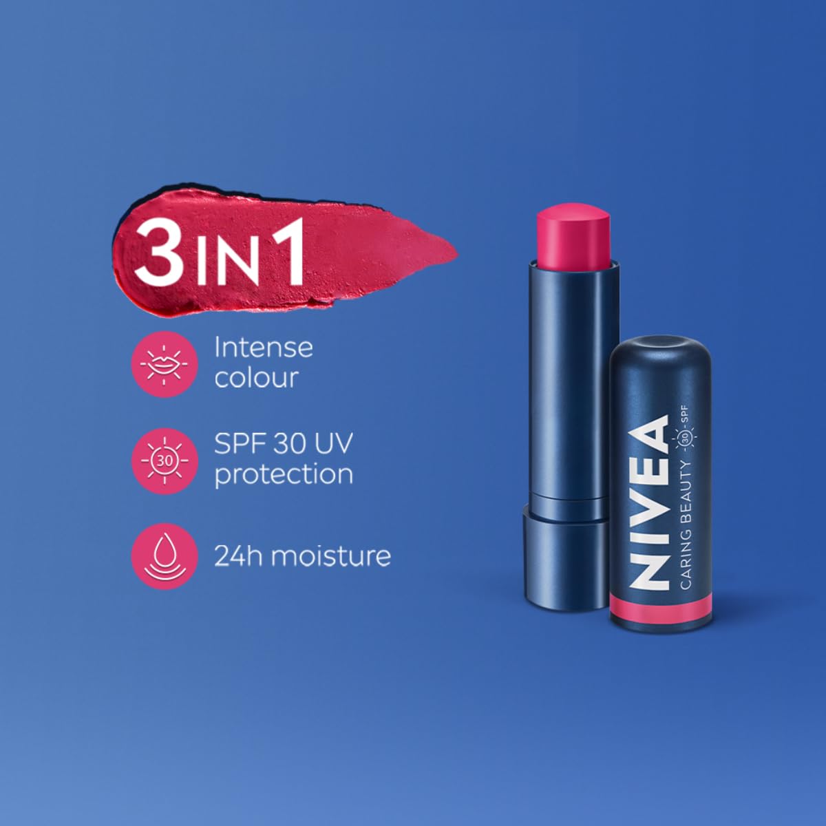 Nivea Lip Caring Beauty Red Lip Balm With SPF 30 - Pink - 4.8 gm