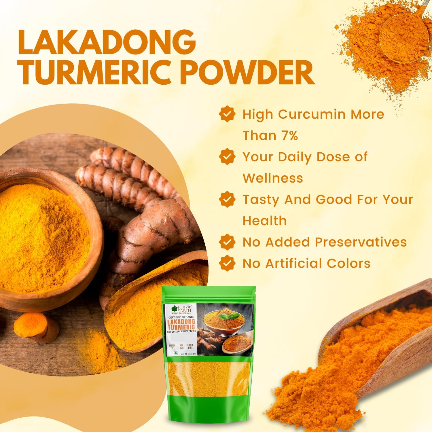 Bliss of Earth Lakadong Turmeric Powder - 250 gm