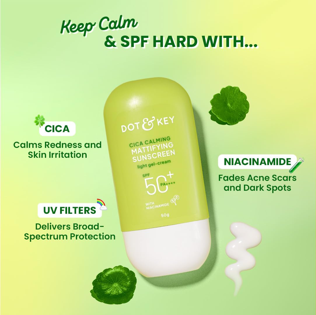 Dot & Key CICA Calming Mattifying Sunscreen SPF 50 For Oily Acne Prone & Sensitive Skin - 50 gm