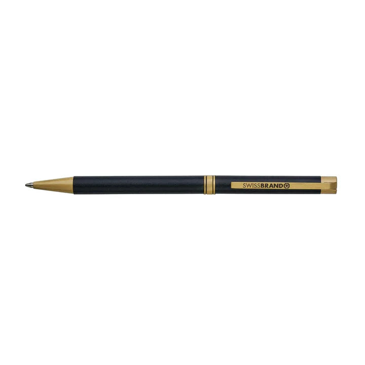 SWISSBRAND Glide 2529 Matte black gold Ballpoint Pen with gold trim.