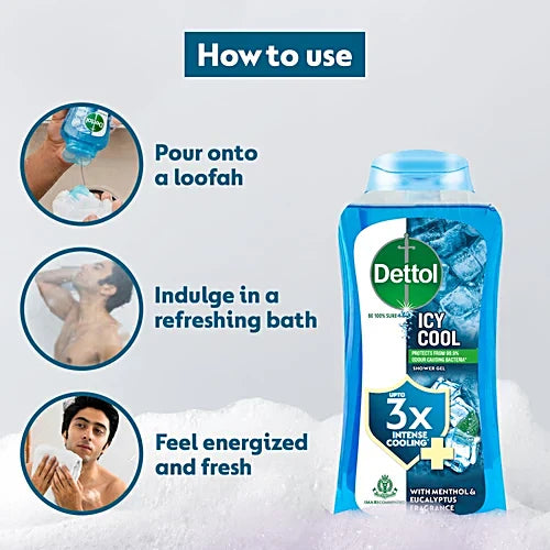 Dettol Icy Cool Shower Gel Bottle For Men -Menthol & Eucalyptus Fragrance, 250 ml