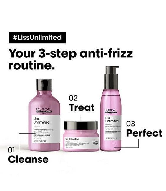 LOreal Professionnel Liss Unlimited Shampoo, Hair Mask & Hair Serum Serie Expert combo 125ml+300ml+250ml