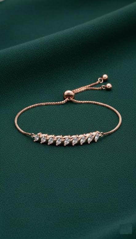 Rose Gold Adjustable Leaf Crystal Bracelet for Women