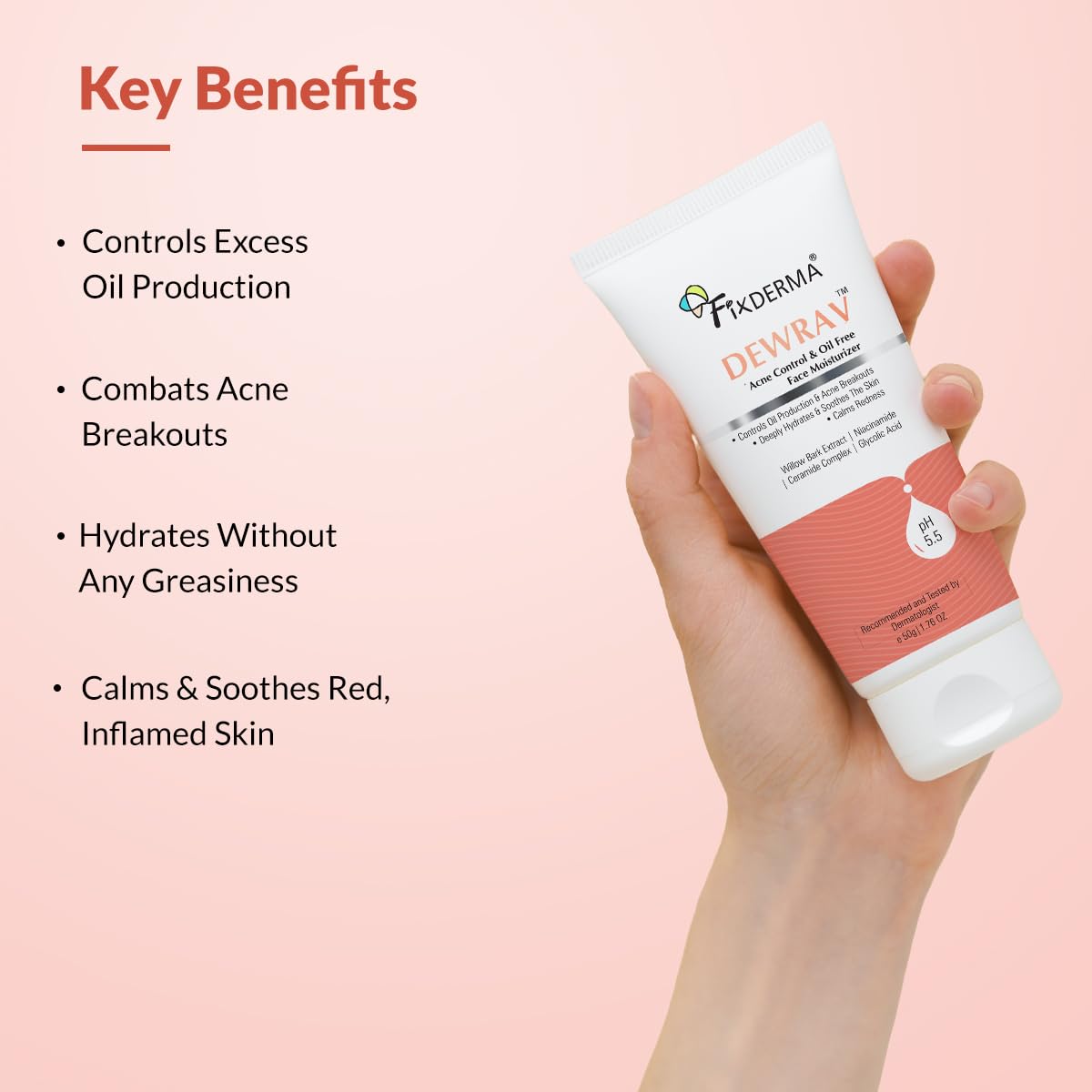 Fixderma Durave Acne Control & Oil Free Moisturizer for Face with Glycolic Acid - 50 gm