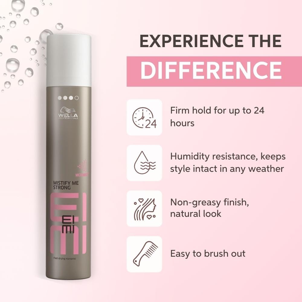 Wella Professionals EIMI Mistify Me Strong Hair Spray For 24H Hold, Frizz Control & Fast-Drying Finish - 300 ml