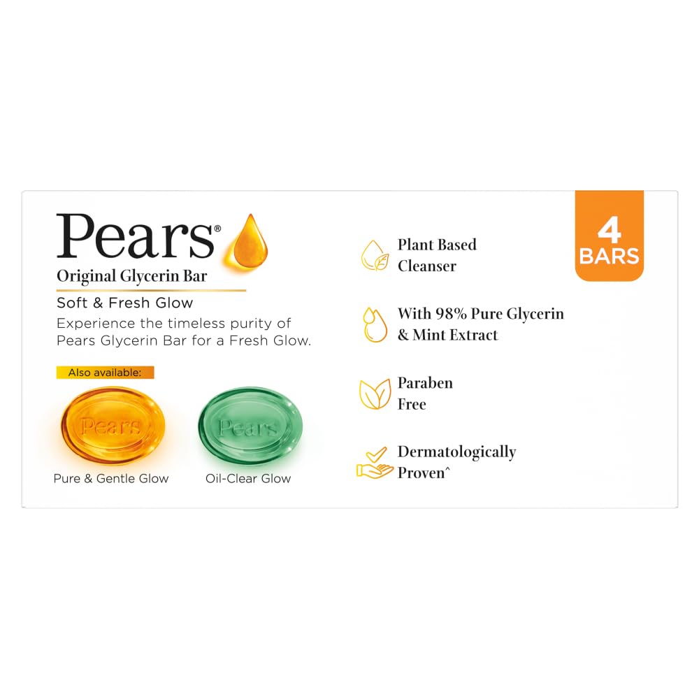 Pears Soft & Fresh Bathing Soap - Glycerin & Mint - Pack of 3 - 125 gm
