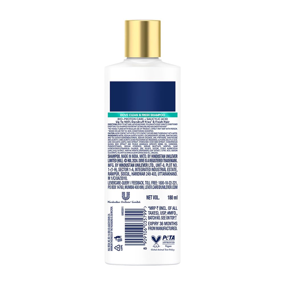Dove Dandruff Clean & Fresh Shampoo for Clincally Proven - 180 ml