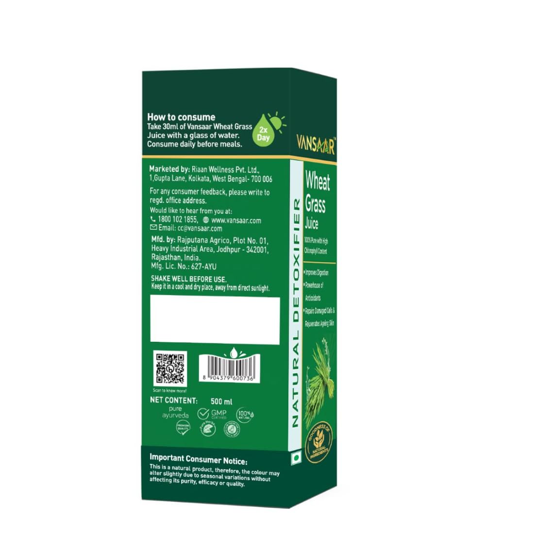 Vansaar Wheatgrass Juice, 500 ml